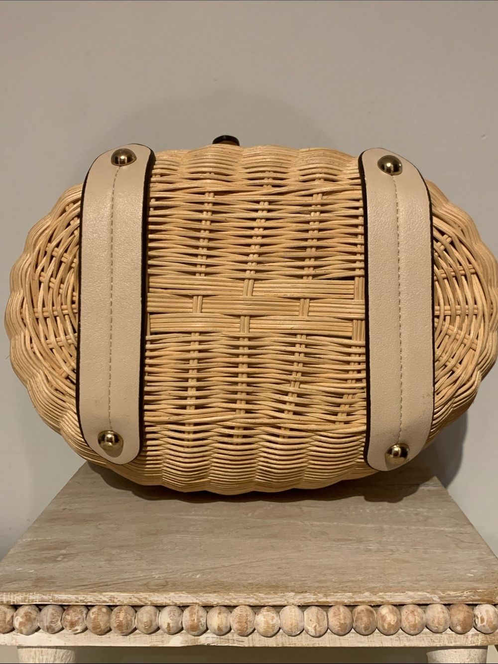 Tommy Bahama Natural Wicker Tote with Cream Trim and Gold Hardware - Picture 6 of 6
